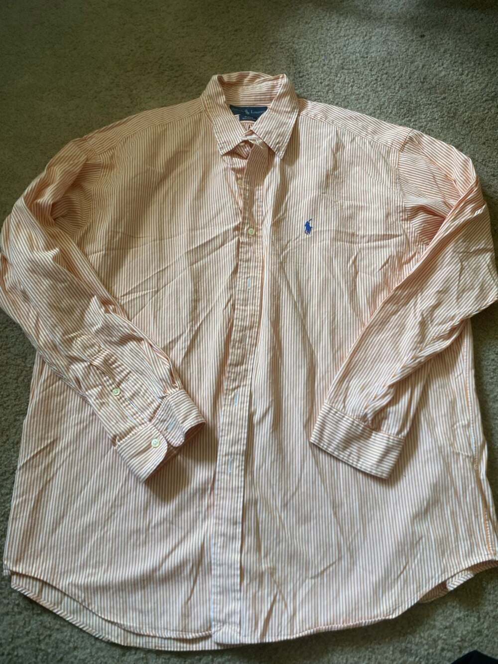 Ralph Lauren Blake Shirt Size XL Orange White Striped Button Down